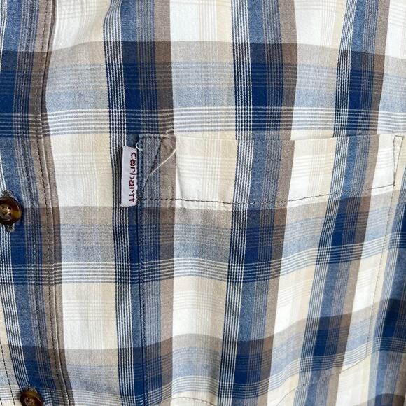 Carhartt Button Down Shirt Men's L Blue Plaid Relaxed Fit Short Sleeve Cotton - Picture 3 of 6